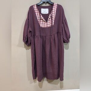 notPERFECTLINEN Oliva Midi Dress L Custom Grape Marsala Gingham